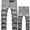Men's Motorcycle Zipper-Decorated Jeans Slim Fit Ripped