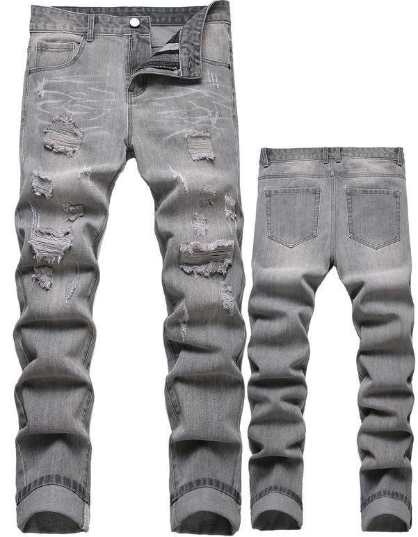 Men's Motorcycle Zipper-Decorated Jeans Slim Fit Ripped