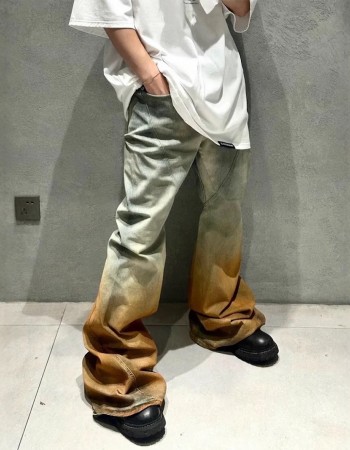 Men's Gradient Trousers Wide Leg Distressed Casual Jeans