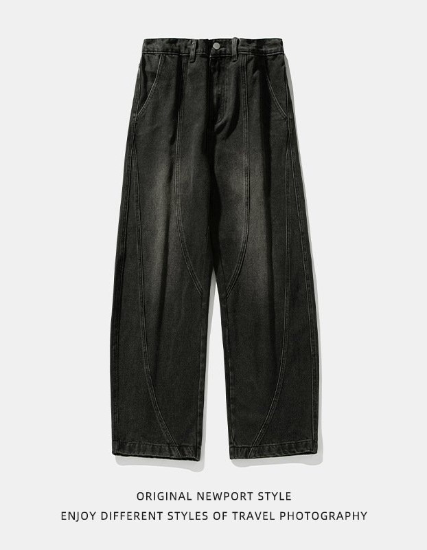 Wide-leg Washed Denim Jeans Mens Loose Casual Pants