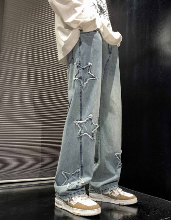 Mens Flared Loose High-Street Straight-Leg Pants