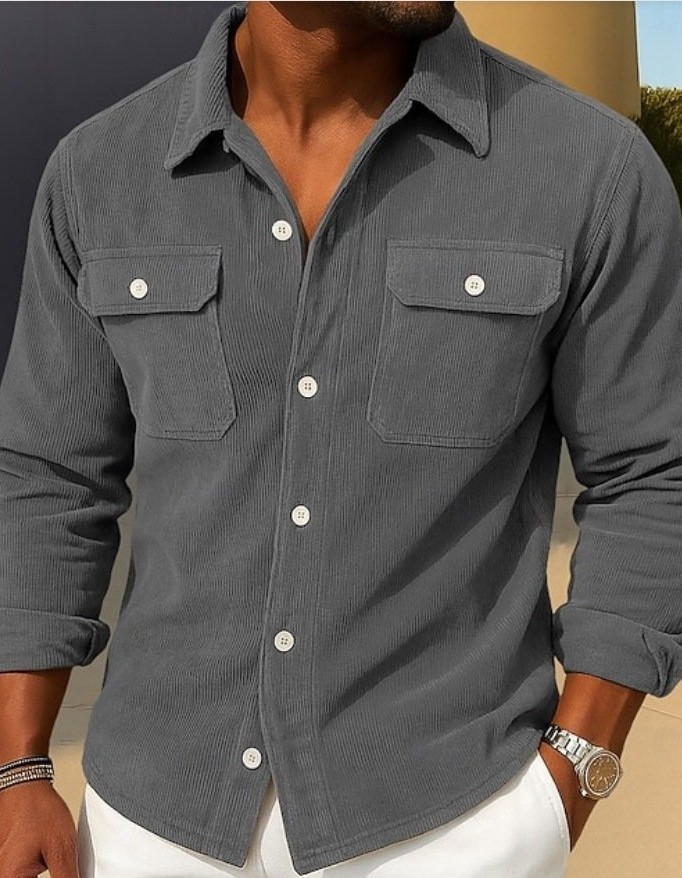 Mens Loose-fit Corduroy Shirt-coat