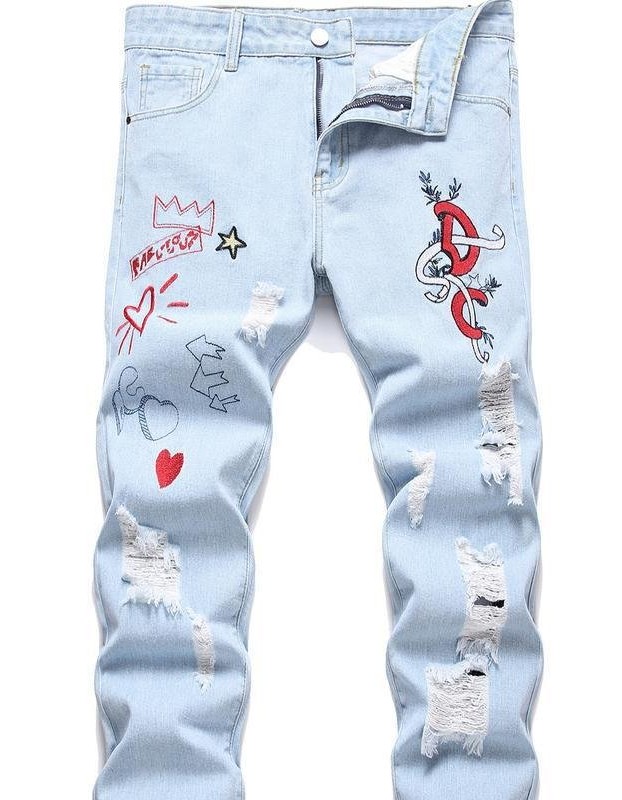 Men's Motorcycle Zipper-Decorated Jeans Slim Fit Ripped