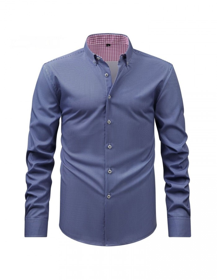 Mens Four-Way Stretch Digital-Print Long-Sleeve Collared Shirt