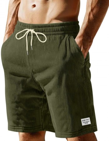 Solid-color Lace-up Loose-fit Straight-leg Mens Shorts For Summer