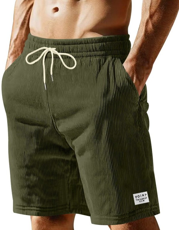 Solid-color Lace-up Loose-fit Straight-leg Mens Shorts For Summer