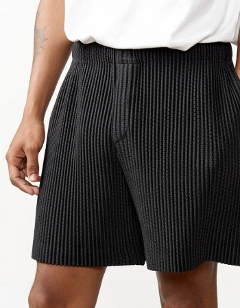 Draping Effect Elastic Waist Tie Hole Mesh Casual Pleated Shorts