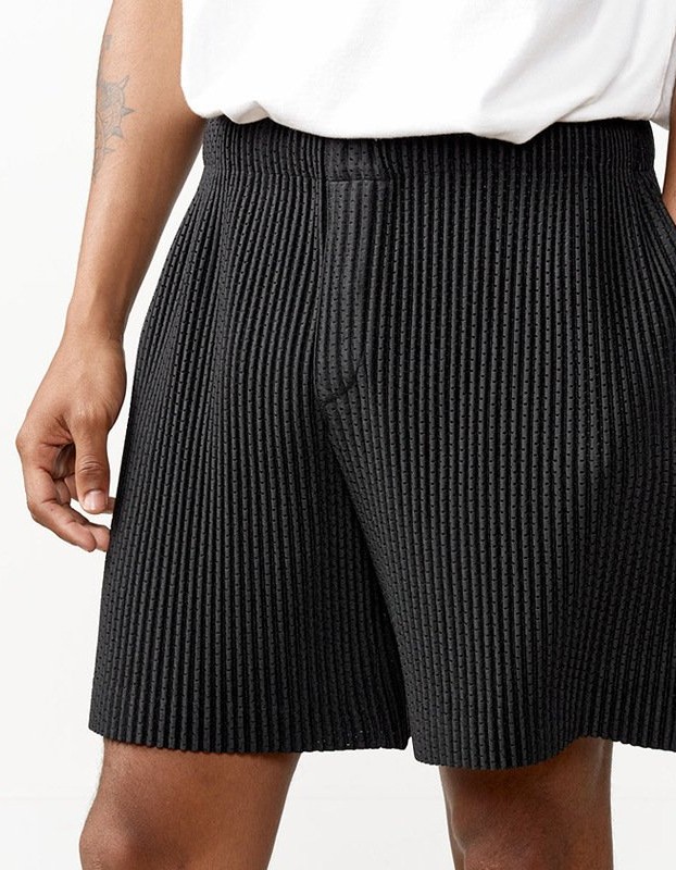 Draping Effect Elastic Waist Tie Hole Mesh Casual Pleated Shorts