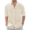 Thin Lapel-collar Linen Long-sleeve Shirt With Pockets