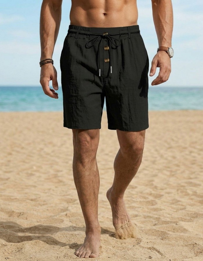 Men's Loose-Fit American-Style Linen Beach Casual Washed Button-Up