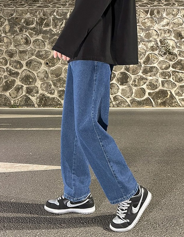 Smoke Gray Men's Loose Wide-leg Straight Jeans