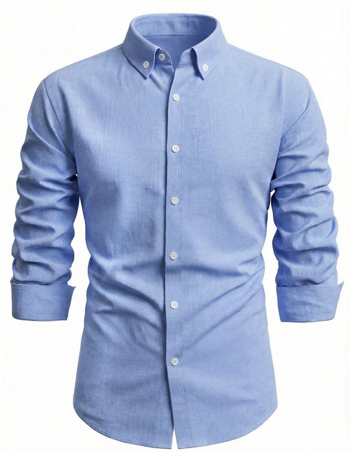 Mens Long-Sleeve Solid-Color Casual Breathable Shirt
