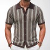 Men's Short-Sleeve Striped Knitted Cardigan Jacquard Polo Shirt