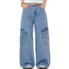 Ocean Blue Workwear Denim Jeans With Multiple Pockets Retro Style