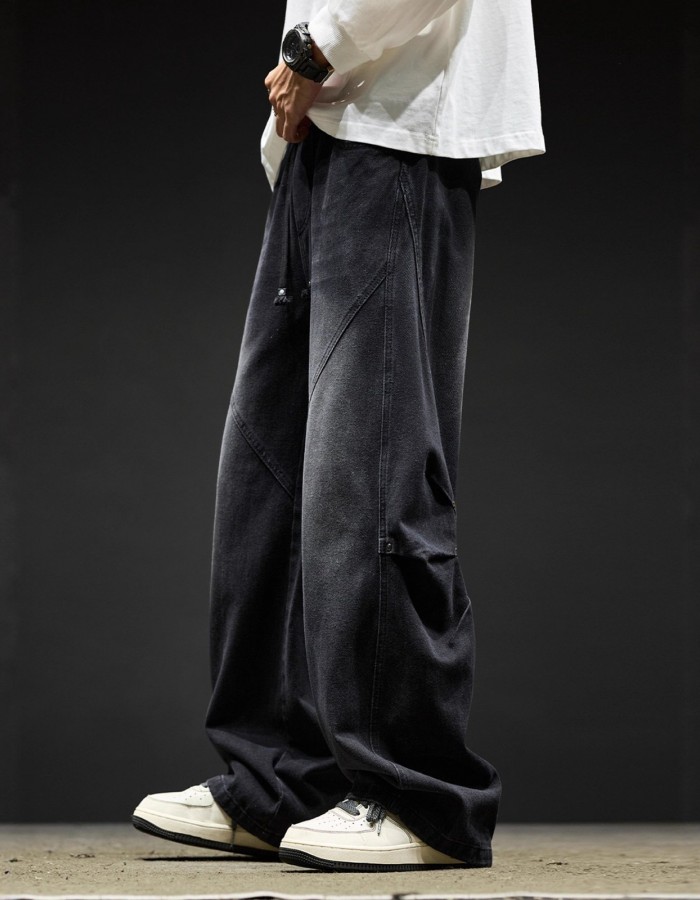 Washed Casual High-Street Loose Wide-Leg Cargo Pants