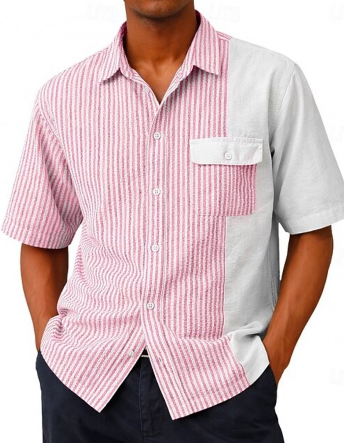 Lightweight Breathable Striped Short-Sleeve Shirt For Men