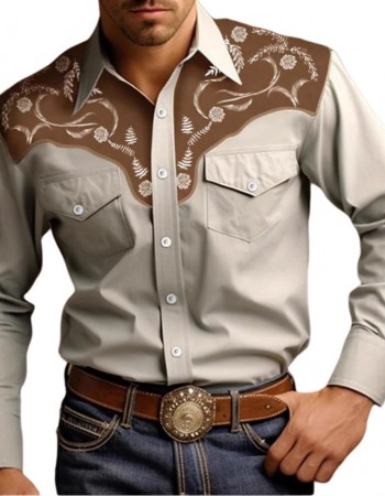 Mens Stylish Western-style Long-sleeve Shirt Top