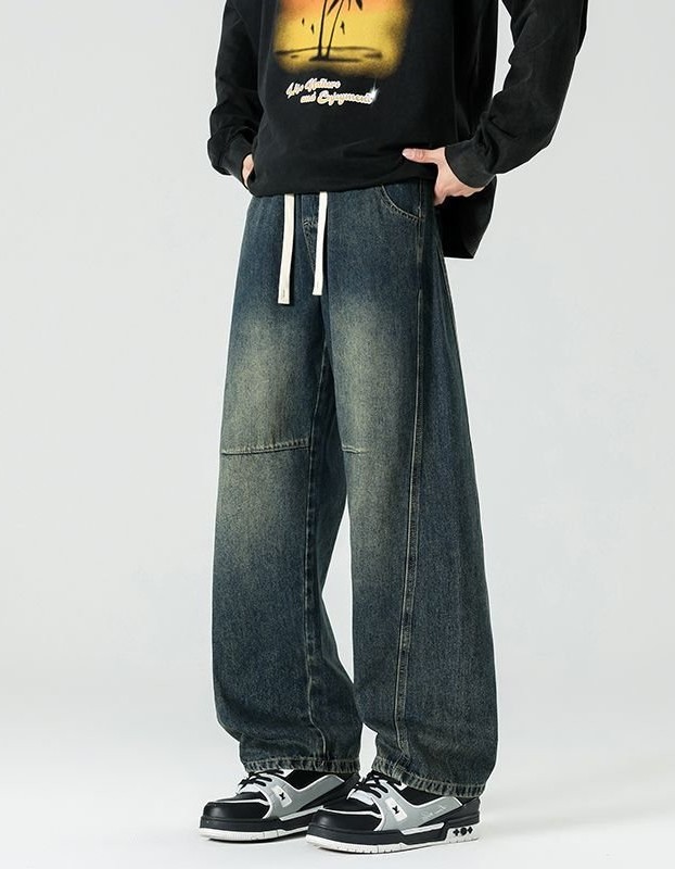 Men's Loose-fit Straight-leg Patchwork Jeans