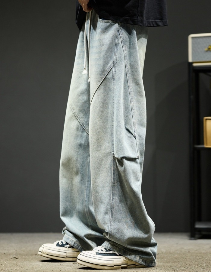 Washed Casual High-Street Loose Wide-Leg Cargo Pants