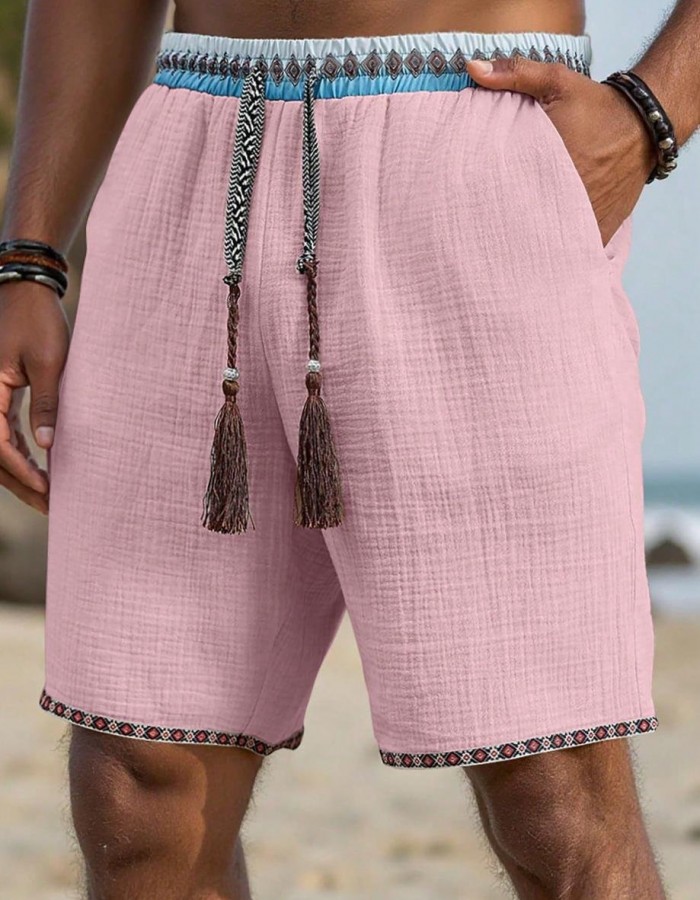 Loose-fitting Breathable Beach Pants With A Trendy Ethnic-style Drawstring Design