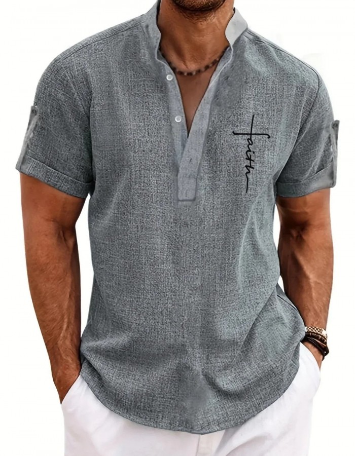 Men's casual suit 3D printed zipper short sleeved polo shirt