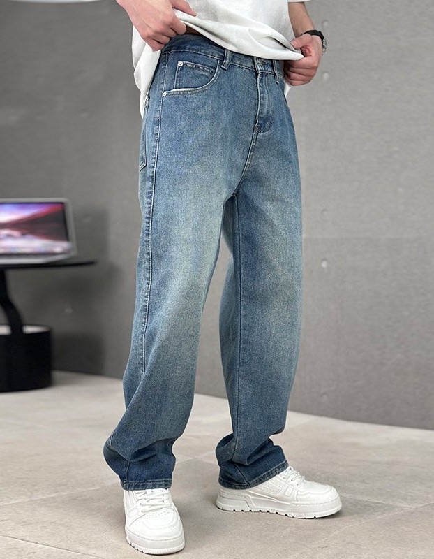 Fashion Pockets Jeans Men's Wide-leg Straight Trousers Versatile Casual Long Pants Streetwear Clothing
