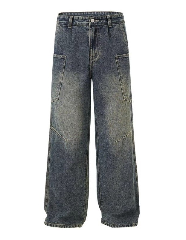 Mens Straight Leg Loose Fit Wide Leg Jeans