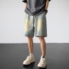 Men's Light-Colored Star-Print Raw-Hem Drawstring Cropped Denim Shorts