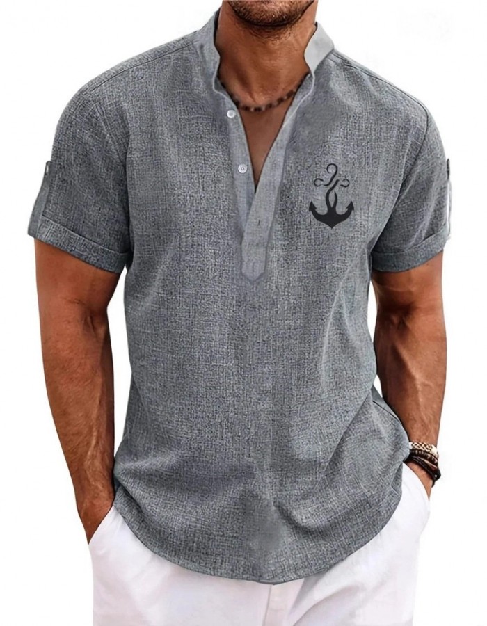 Men's casual suit 3D printed zipper short sleeved polo shirt