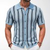 Men's Short-Sleeve Striped Knitted Cardigan Jacquard Polo Shirt
