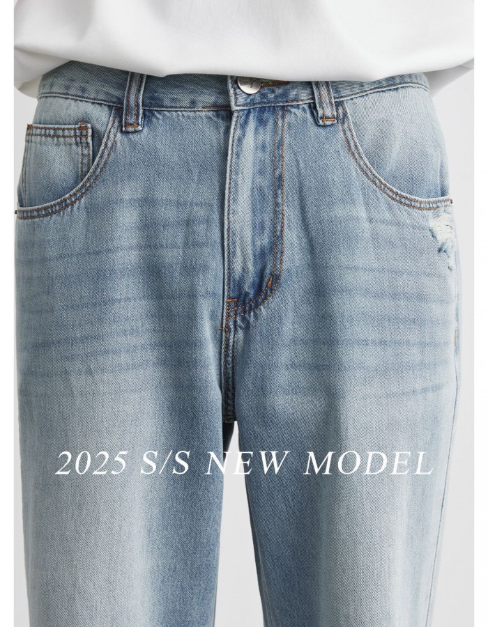 Light-wash Mens Ripped Straight-leg Jeans