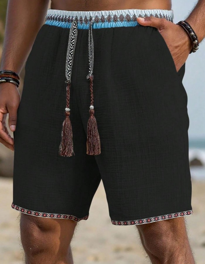 Loose-fitting Breathable Beach Pants With A Trendy Ethnic-style Drawstring Design