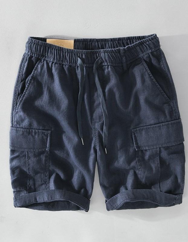 Mens Casual Linen Shorts With Pocket Drawstring