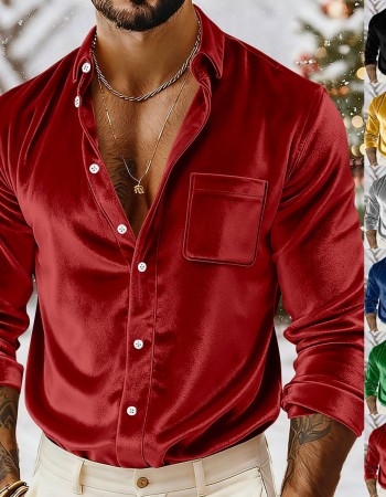Mens Gold Velvet Button-Up Shirt