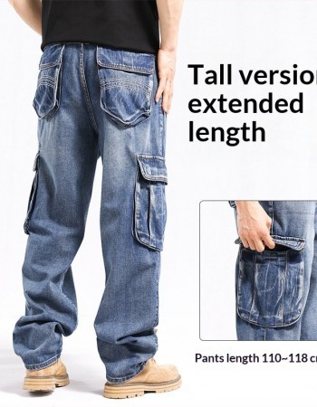 Tall Plus-size Stylish Wide-leg Jeans With Multiple Pockets