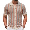 Men's Short-Sleeve Striped Knitted Cardigan Jacquard Polo Shirt