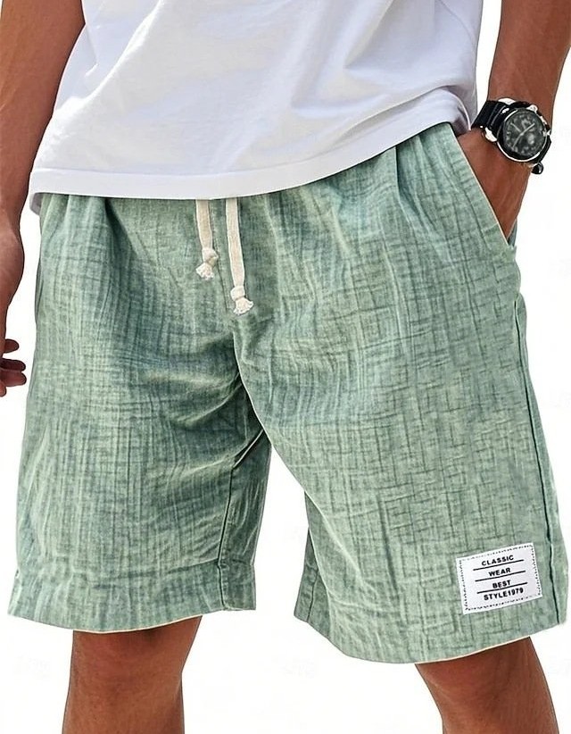 Fashionable Drawstring Textured Solid-Colored Shorts Beach Pants
