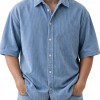 Mens Loose-Fit Solid-Color Corduroy Short-Sleeve Shirt