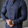 Mens Solid Color Stand Collar Single-Breasted Long-Sleeve Shirt