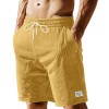 Solid-color Lace-up Loose-fit Straight-leg Mens Shorts For Summer