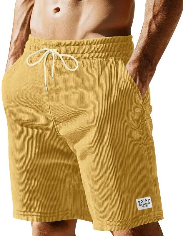 Solid-color Lace-up Loose-fit Straight-leg Mens Shorts For Summer