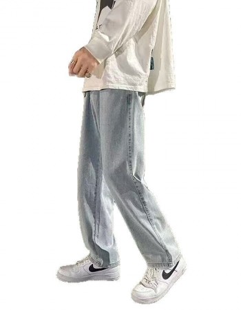 Smoke Gray Men's Loose Wide-leg Straight Jeans