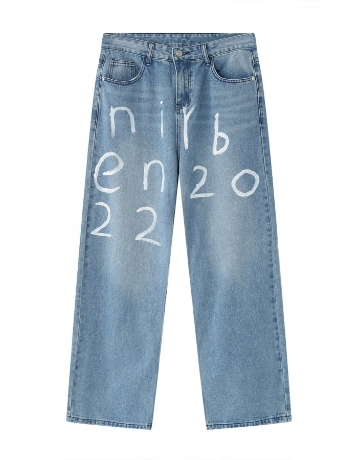 New Loose Wide-leg Mopping Jeans Personalized Digital Printing