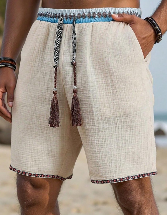 Loose-fitting Breathable Beach Pants With A Trendy Ethnic-style Drawstring Design