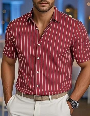 Men's Short-Sleeve Striped Printed Shirt