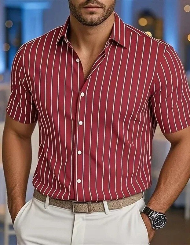 Men's Short-Sleeve Striped Printed Shirt