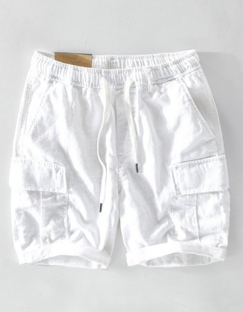 Mens Casual Linen Shorts With Pocket Drawstring
