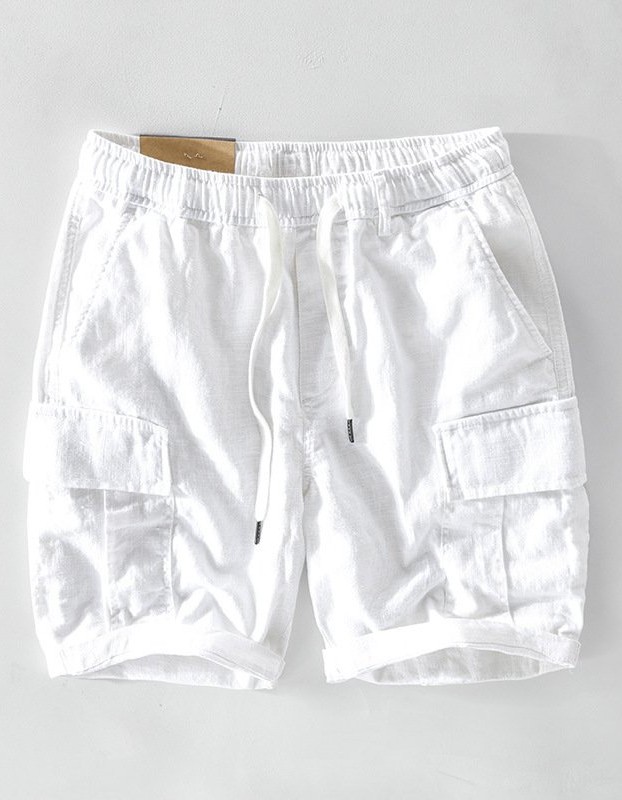 Mens Casual Linen Shorts With Pocket Drawstring