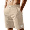 Solid-color Lace-up Loose-fit Straight-leg Mens Shorts For Summer