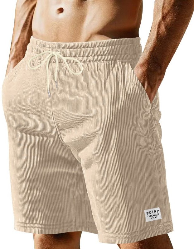 Solid-color Lace-up Loose-fit Straight-leg Mens Shorts For Summer